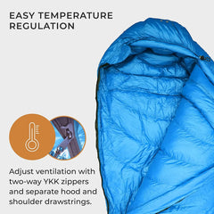 Lightweight 4-season sleeping bag with duck and goose down padding